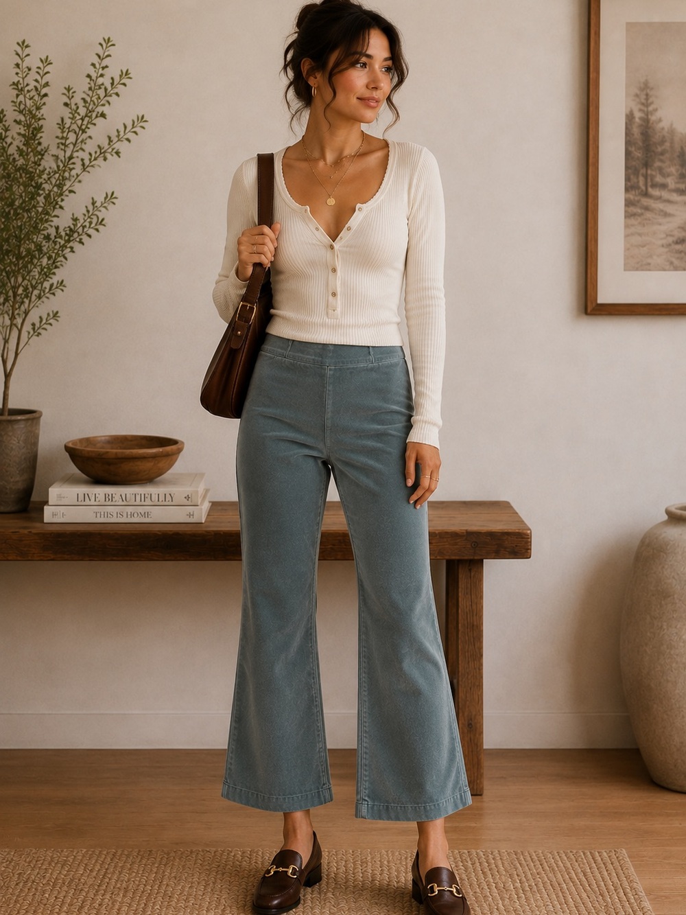 Free People High-Rise Wide-Leg Jeans in Dusty Blue